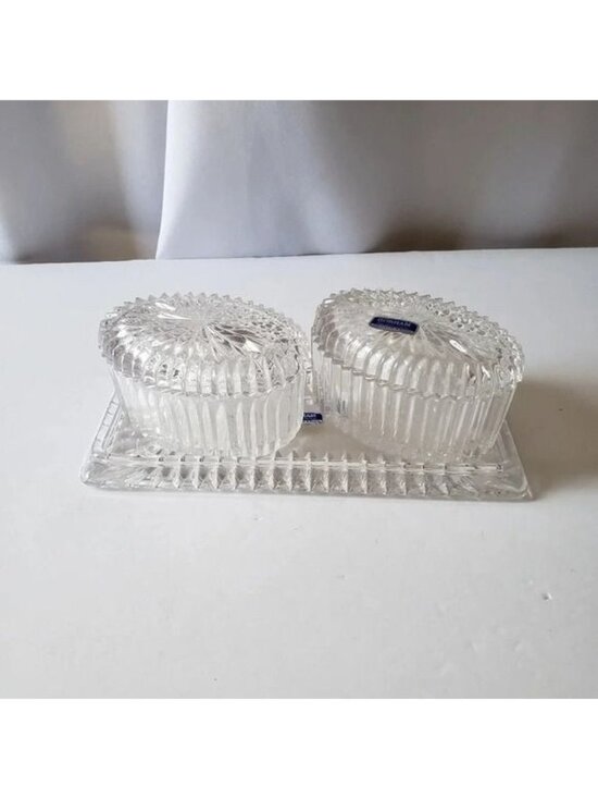 Gorham Accessories - Gorham set of 3 pieces  Oval Shaped Full Lead Crystal Glass Trinket Jewelry Box